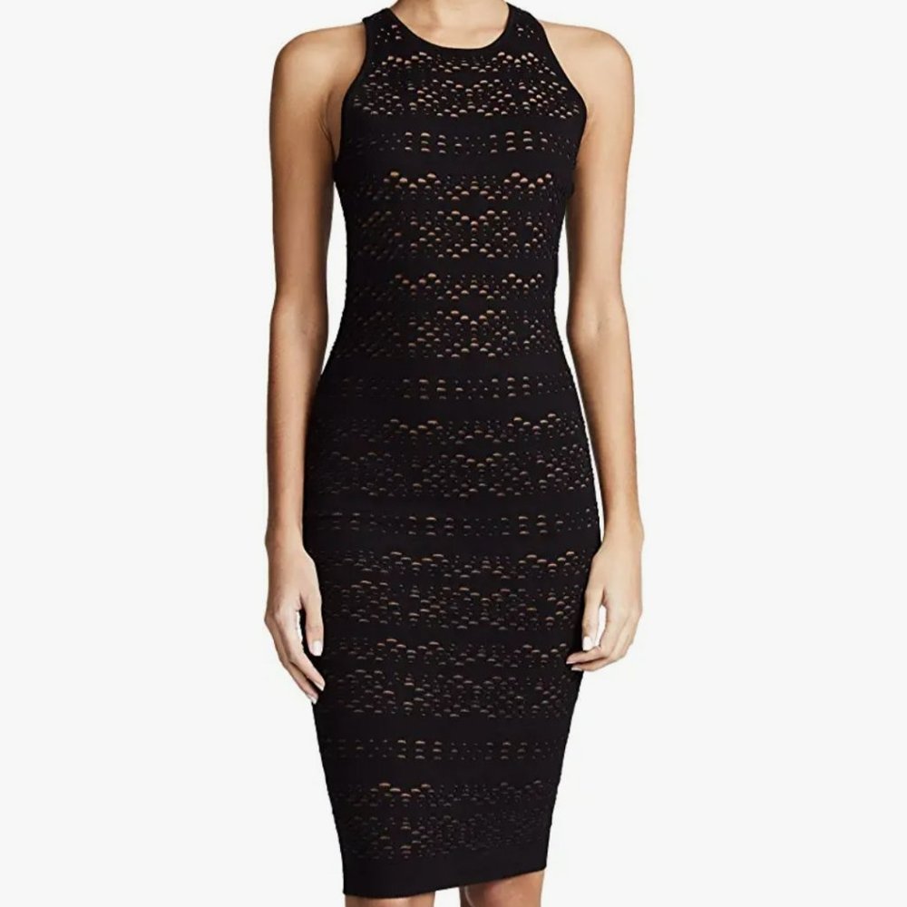 Bailey 44 Sleeveless Desperado Bodycon Eyelet Black /Tan Dress Size M